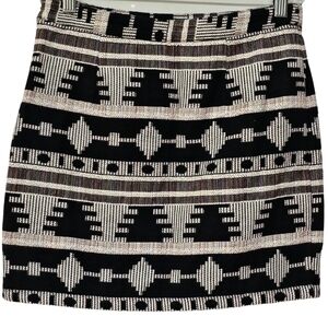 Esley Ethnic Pattern Woven Mini Skirt, black, white and multi color